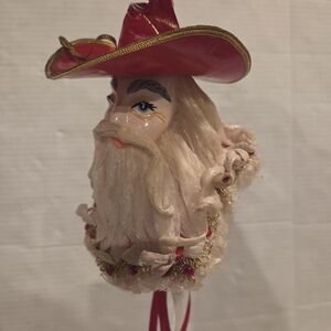 Vintage Handmade Santa Cowboy Ornament Mid century MCM Hand painted OOAK